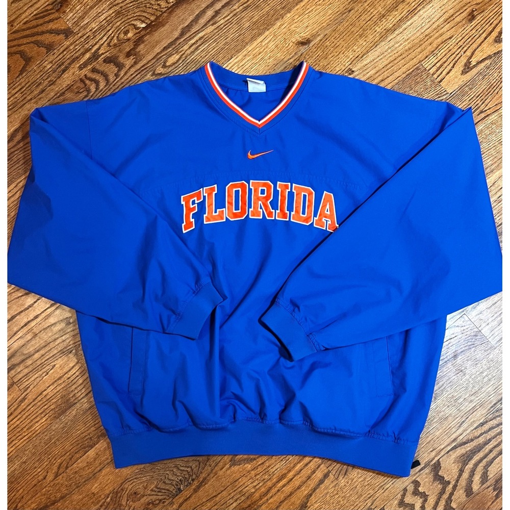 Nike Florida Gators V-Neck Windshirt Pullover Blue XXL 12307X-FG1 Vintage 2010 - Picture 1 of 12